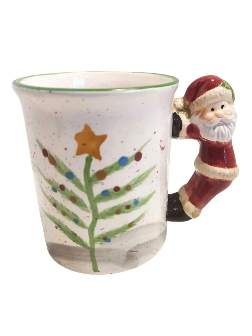 Hand-Painted Ceramic Christmas Mug With 3D Santa Handle & Holiday Designs